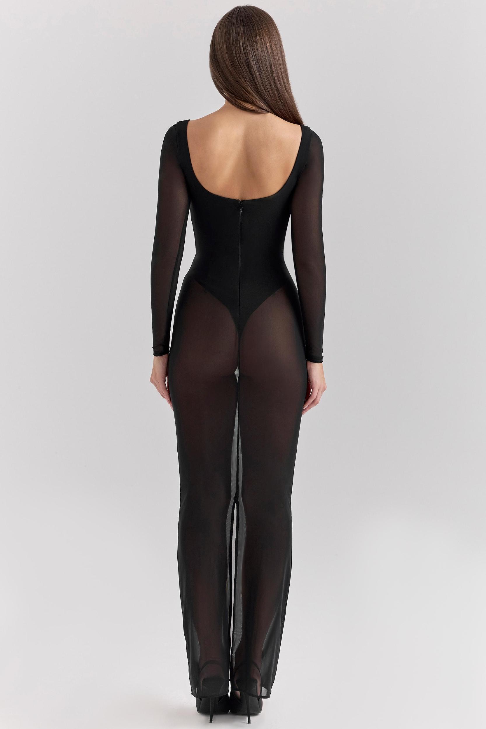 Everly  black mesh maxi dress with bodysuit Product Image