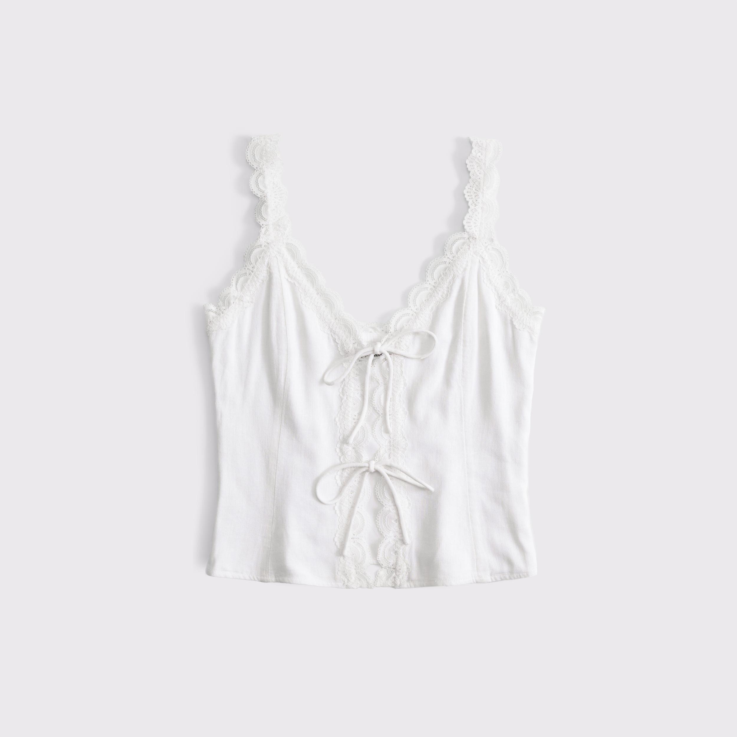 Lace-Trim Tie-Front Peplum Top Product Image