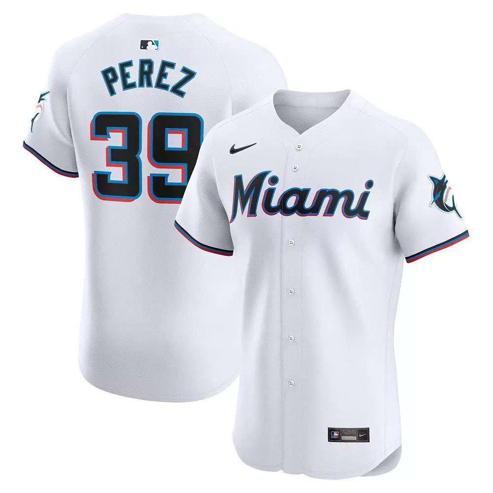 Men's Nike Eury Perez White Miami Marlins Home Elite Player Jersey, Size: 44 Product Image