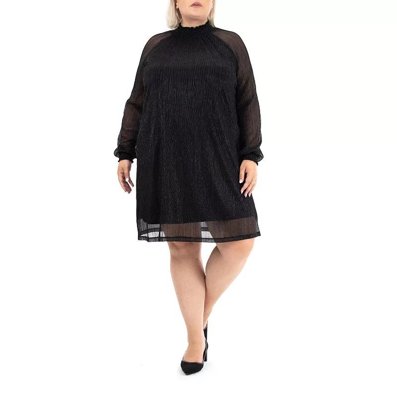 Plus Size Nina Leonard Smockneck Trapeze Dress, Women's, Size: 3XL, Black Red Product Image