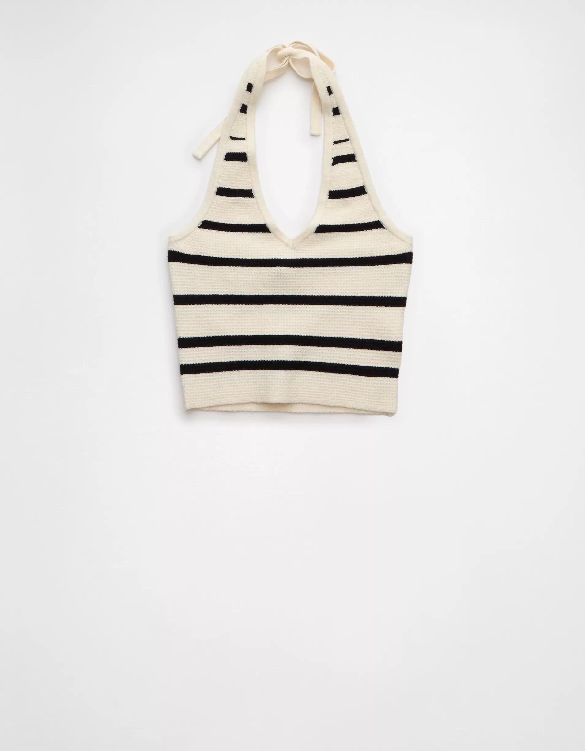 AE Cropped Striped Sweater Halter Top Product Image