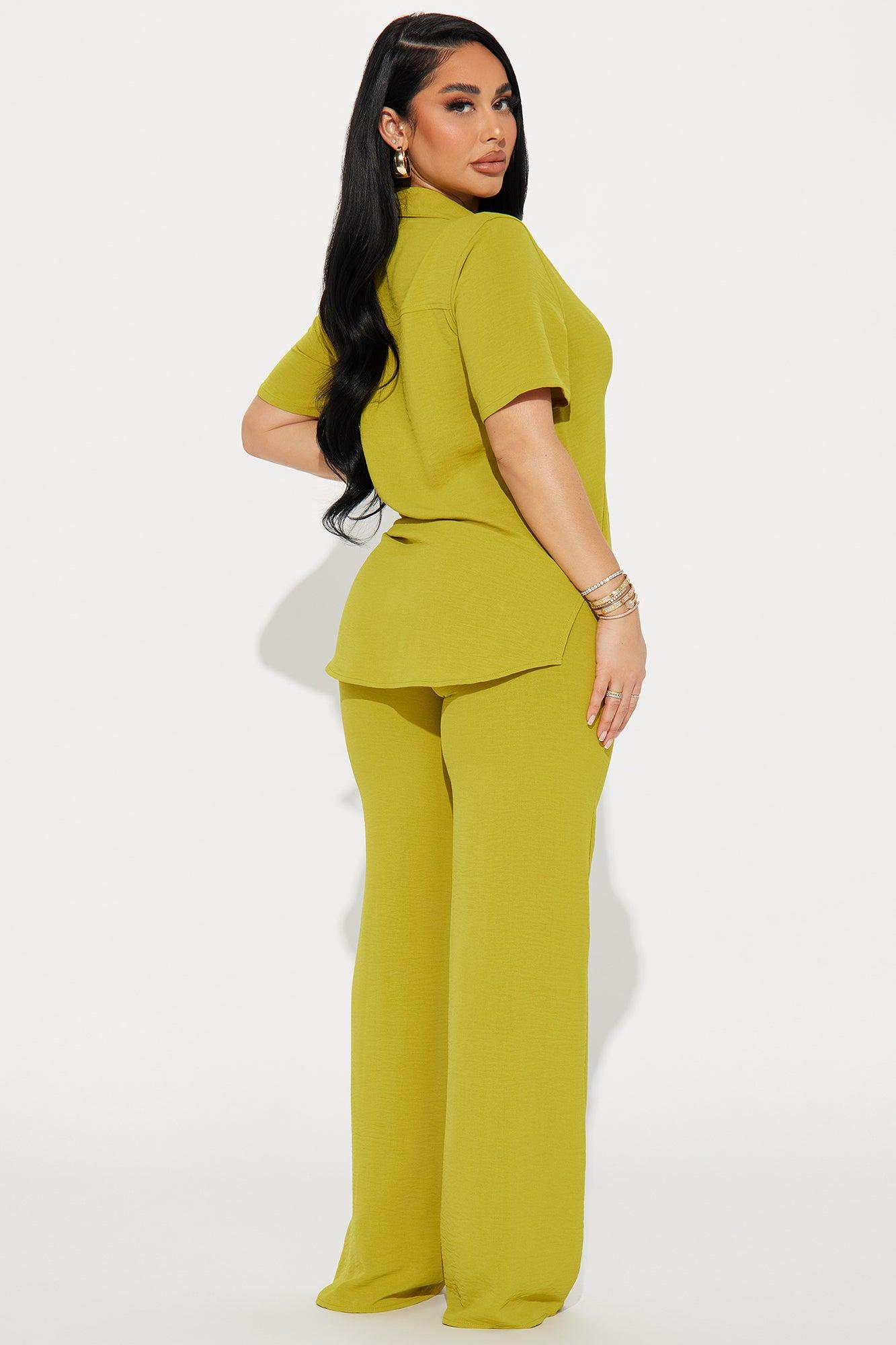 Makenzie Short Sleeve Pant Set - Chartreuse Product Image