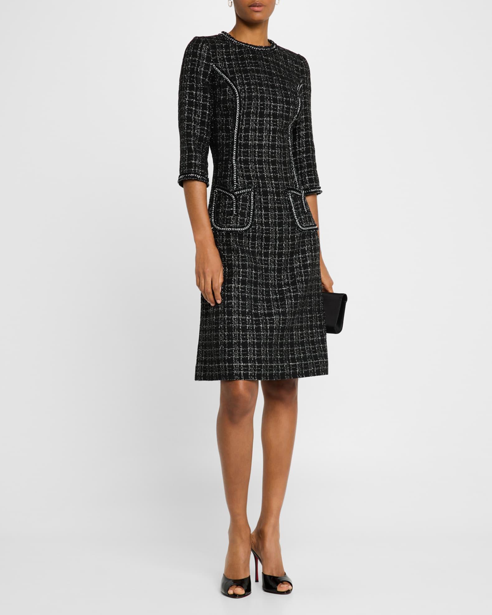 Chain-Trim Metallic Plaid Boucle Dress Product Image