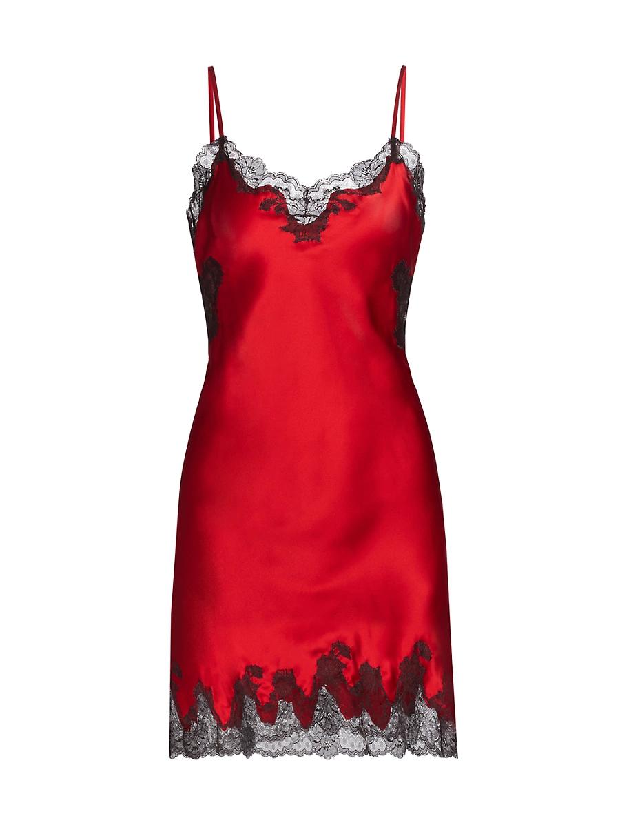 Womens Lolita Lace-Trim Silk Slip Minidress Product Image