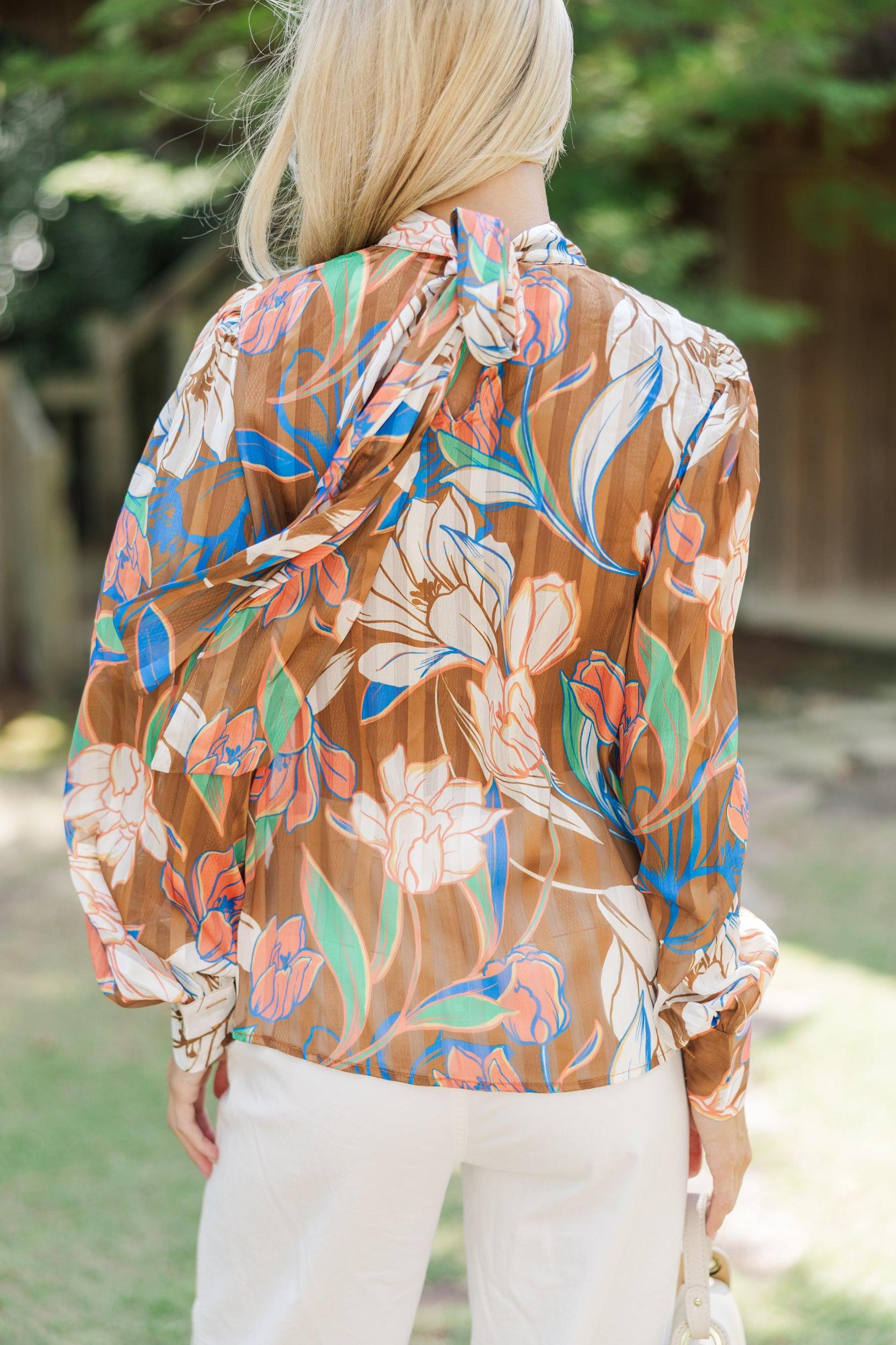Think It Through Brown Floral Blouse Female Product Image