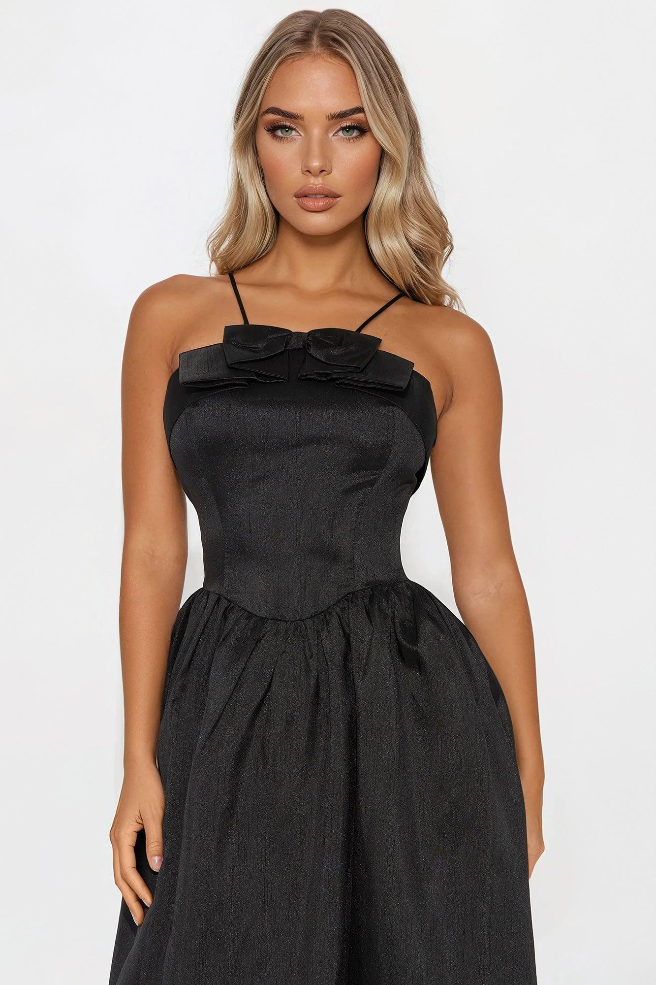 Take A Bow Satin Midi Dress - Black Female Product Image