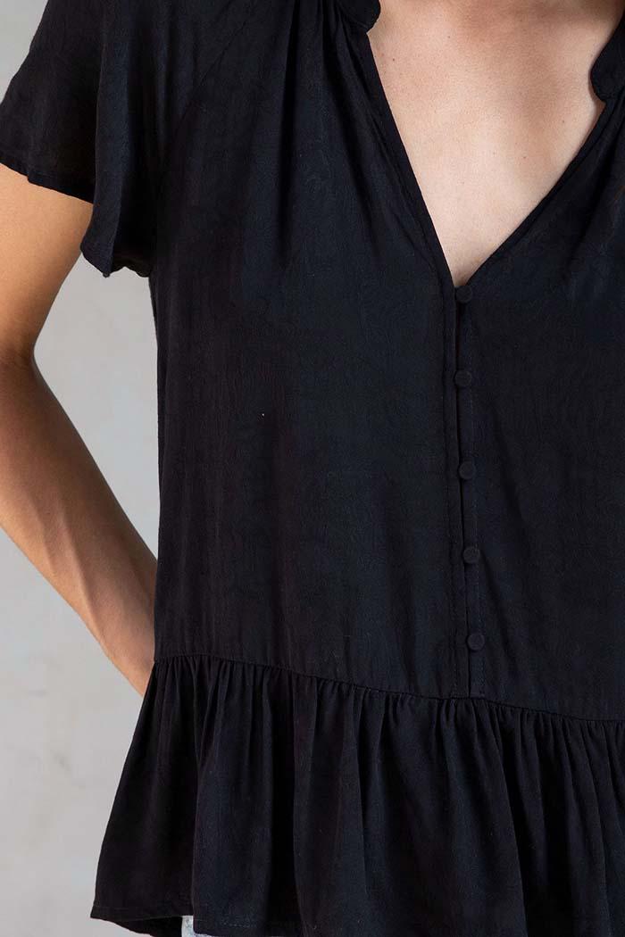 Jacquard Flutter Sleeve Peplum Blouse Product Image