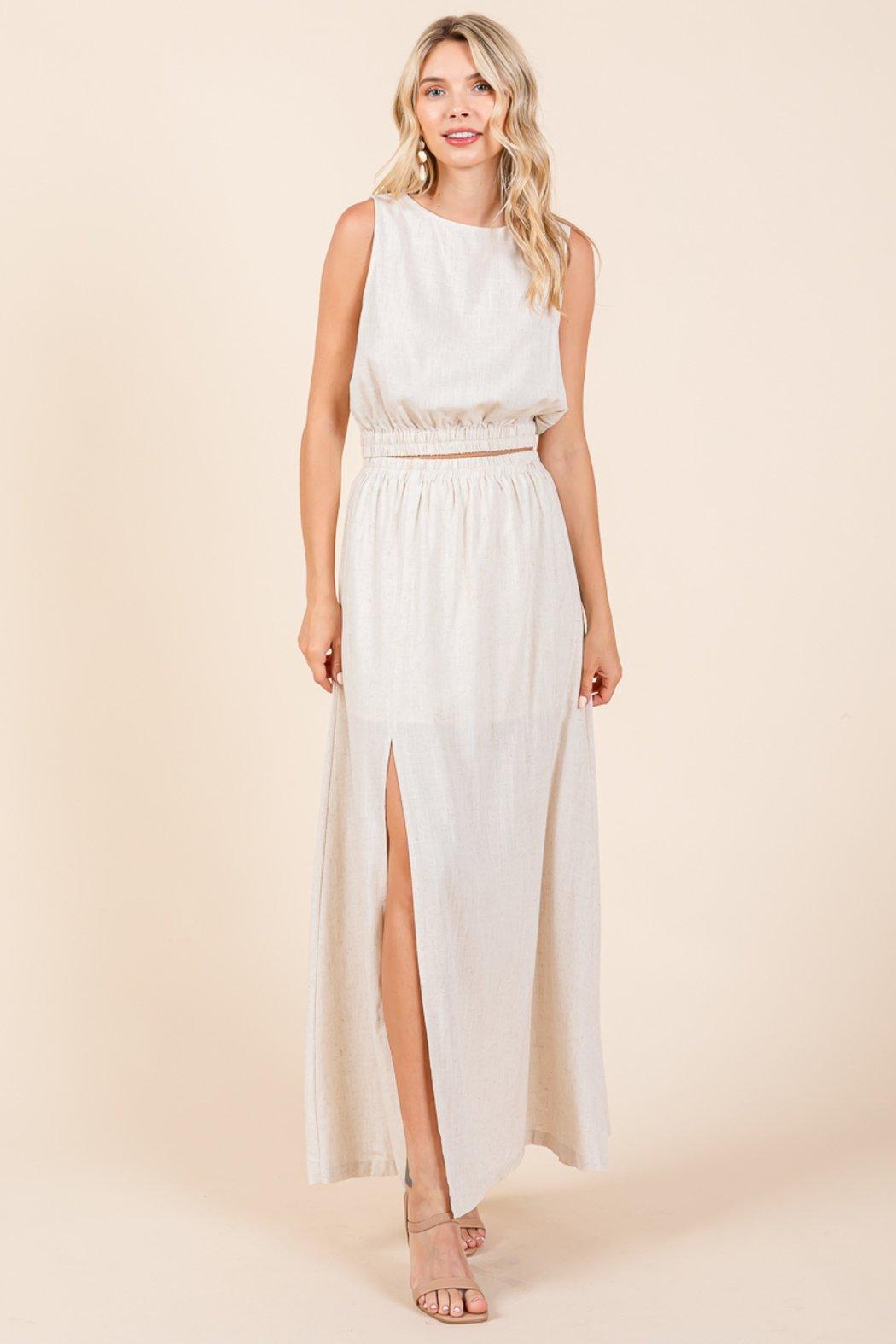 Linen Crop Top And Split Thigh Maxi Skirt Set Product Image