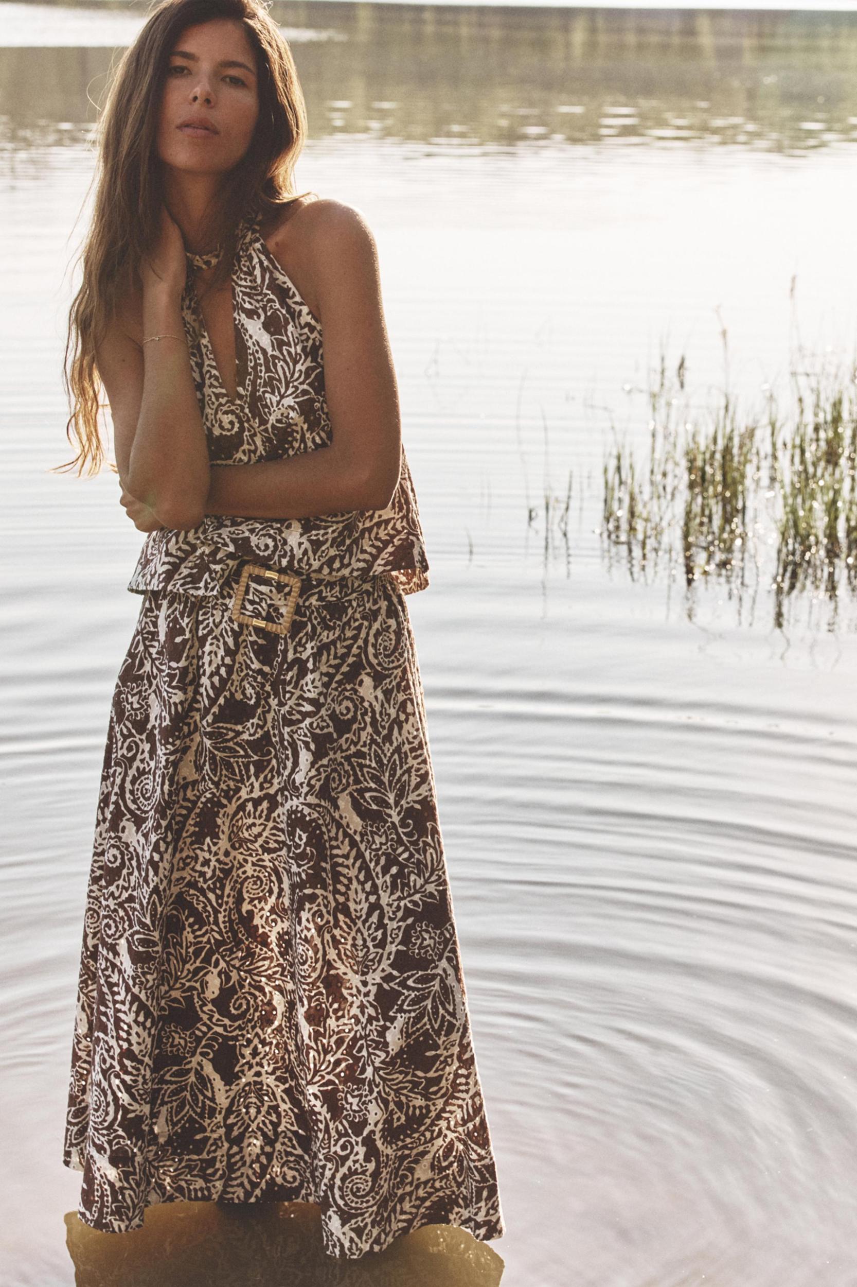 EMBROIDERED EYELET MIDI SKIRT Product Image