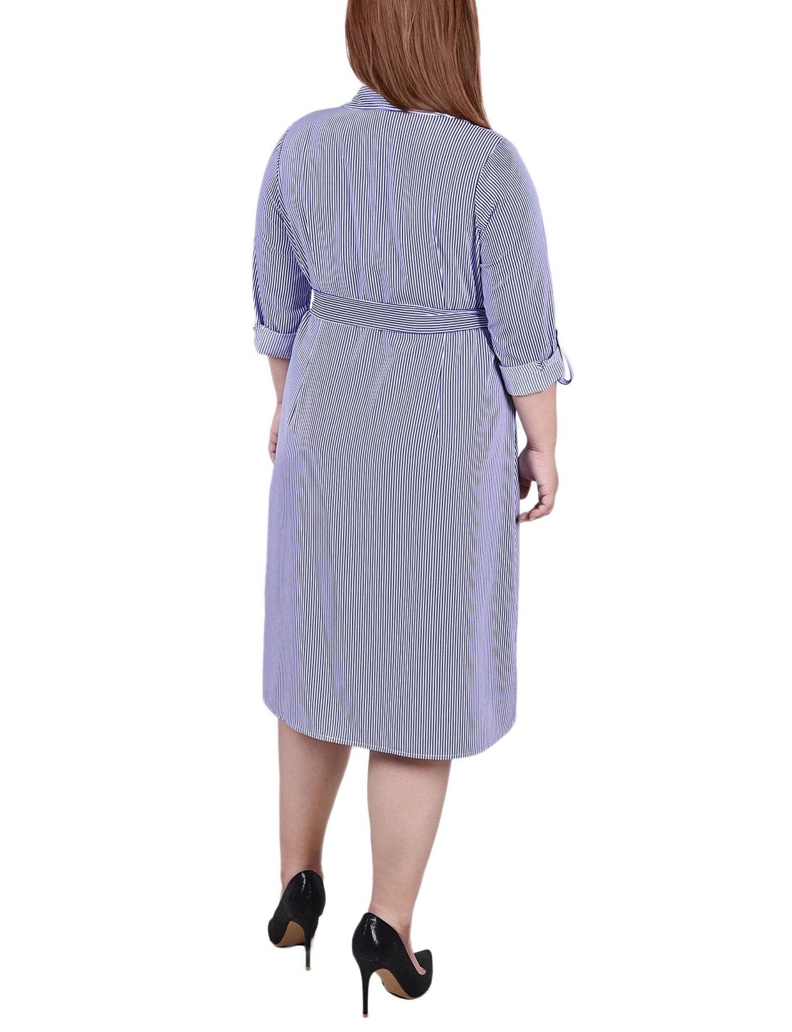 Blue Tortorella 3/4 Roll Tab Sleeve Belted Shirtdress - Plus Product Image