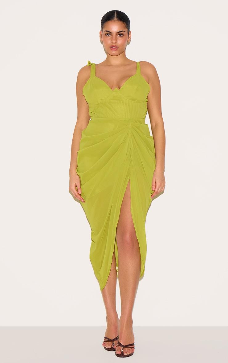 Plus Olive Underwire Detail Draped Midi Dress Product Image