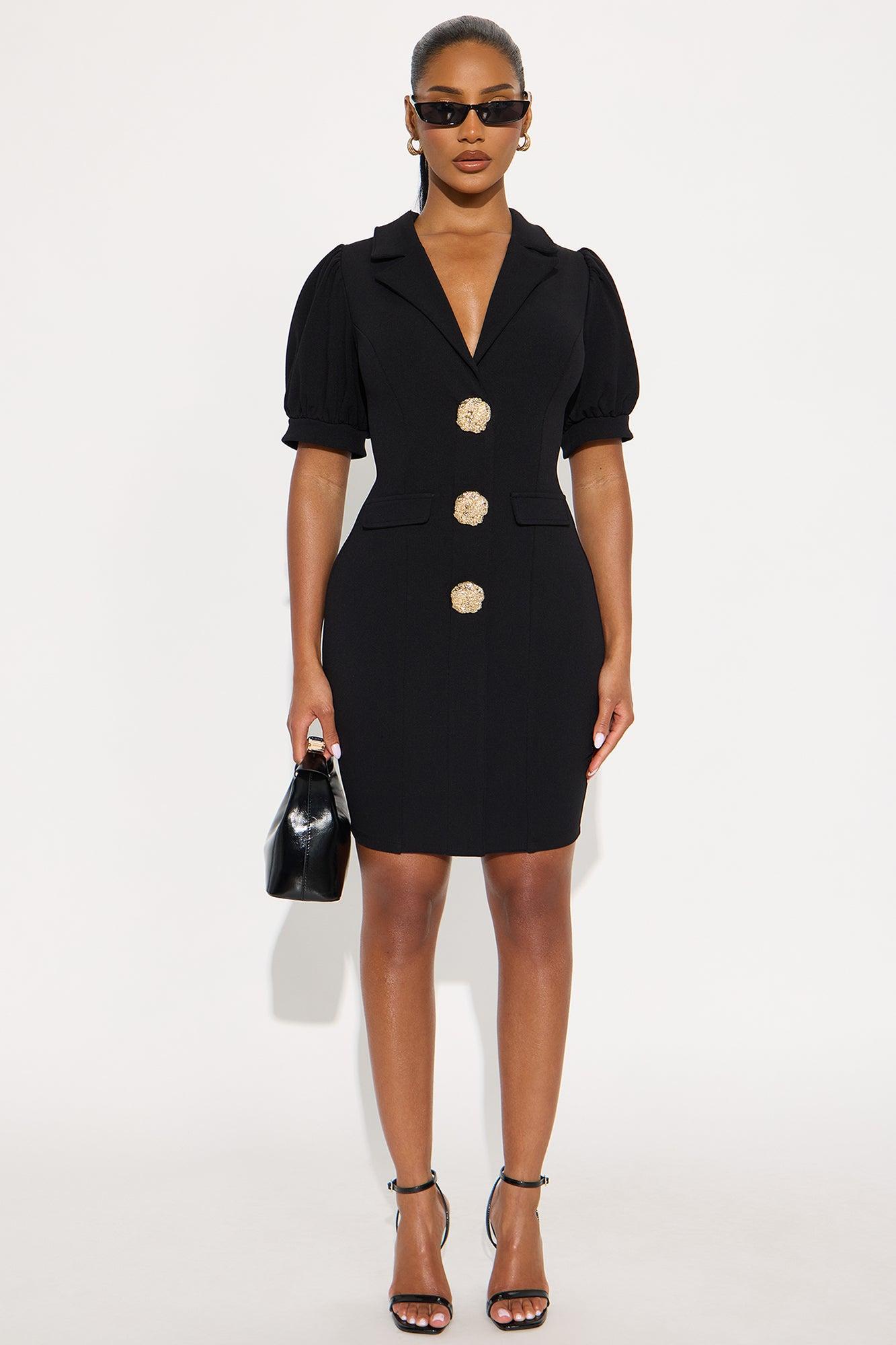 Milena Short Sleeve Collar Mini Dress - Black Female Product Image