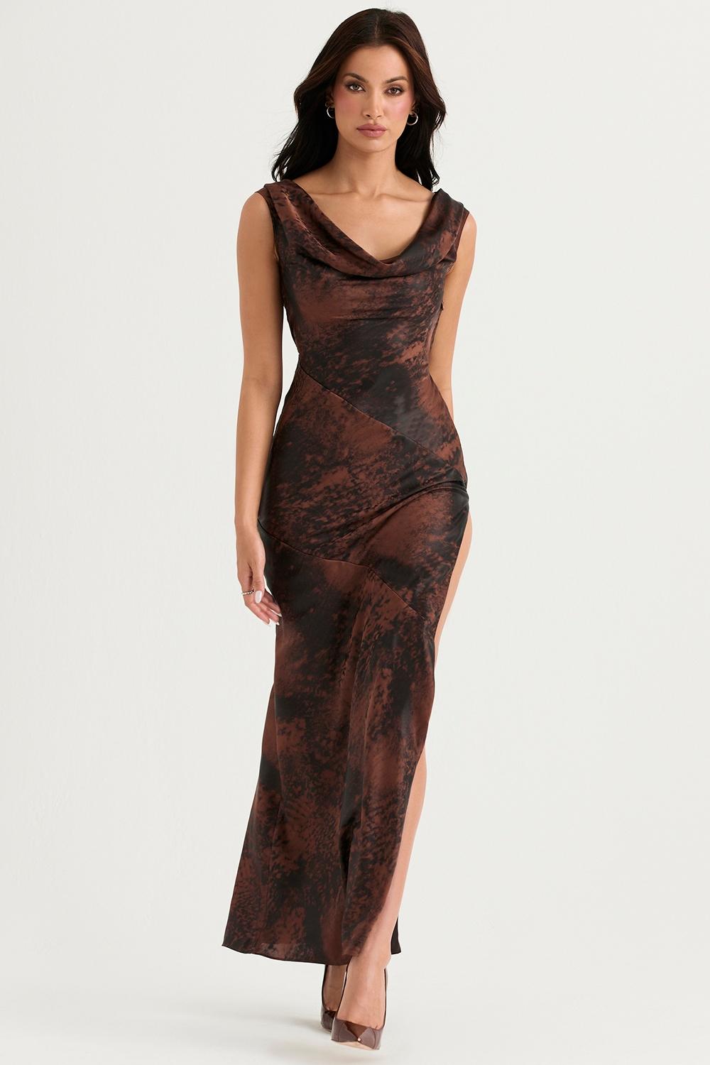 Alaina  antique copper bias cut maxi dress - sale Product Image