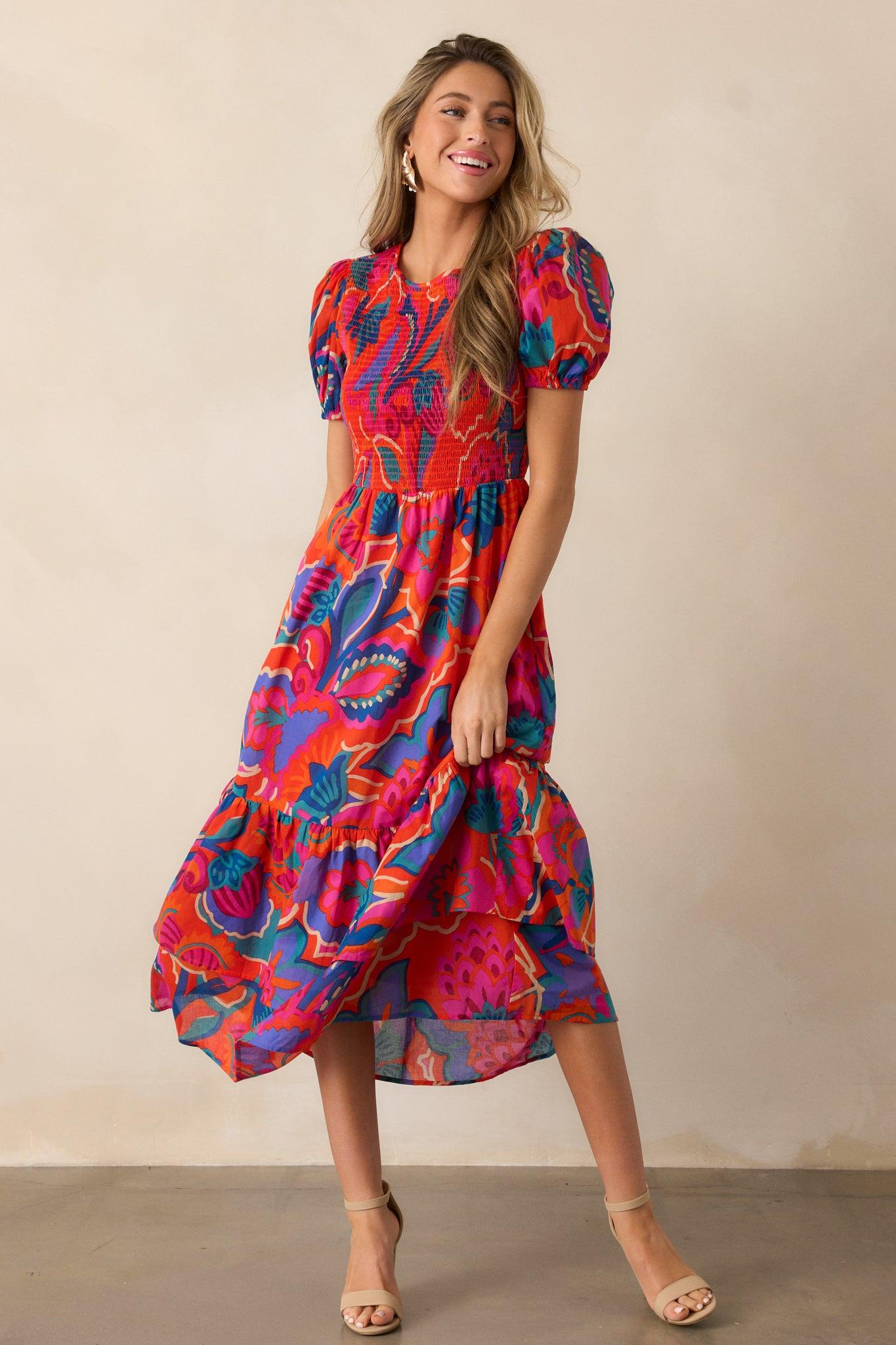 Catching Flights Cotton Orange Multi Print Maxi Dress Product Image