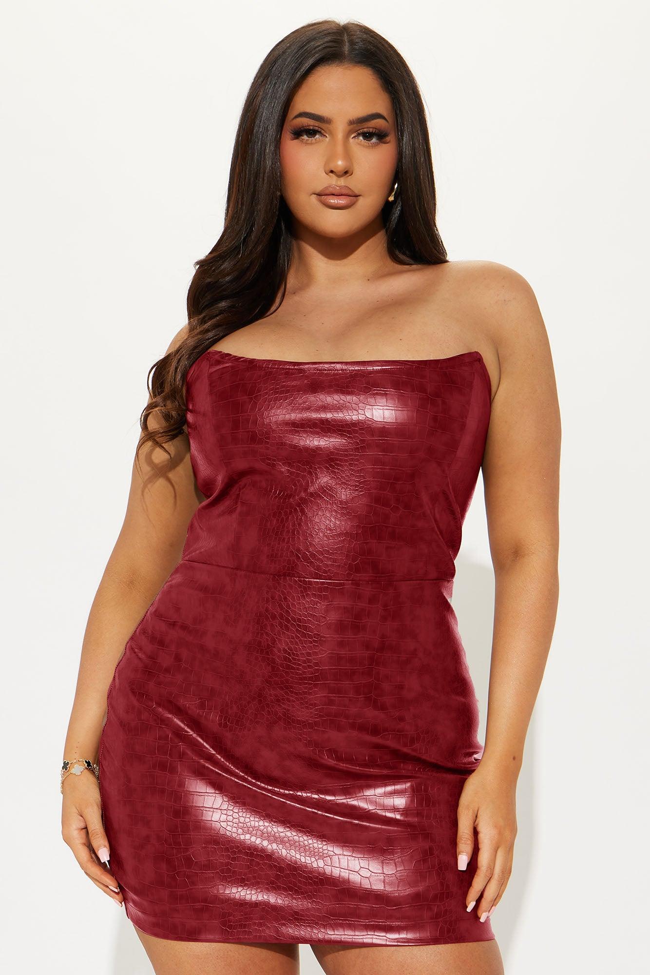 Hit The Gas Faux Leather Trench and Mini Dress Set - Wine Female Product Image