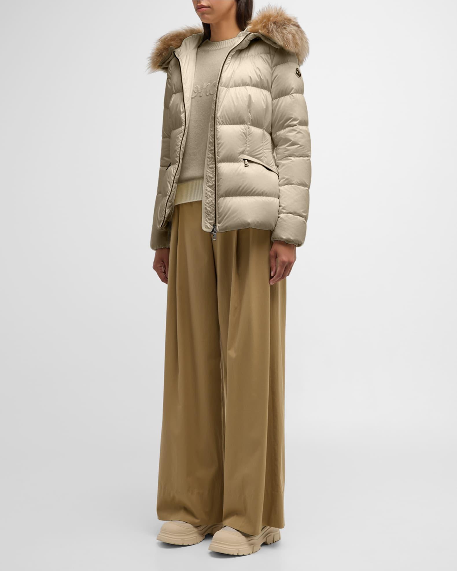 Boed Short Puffer Jacket with Shearling Hood Trim Product Image
