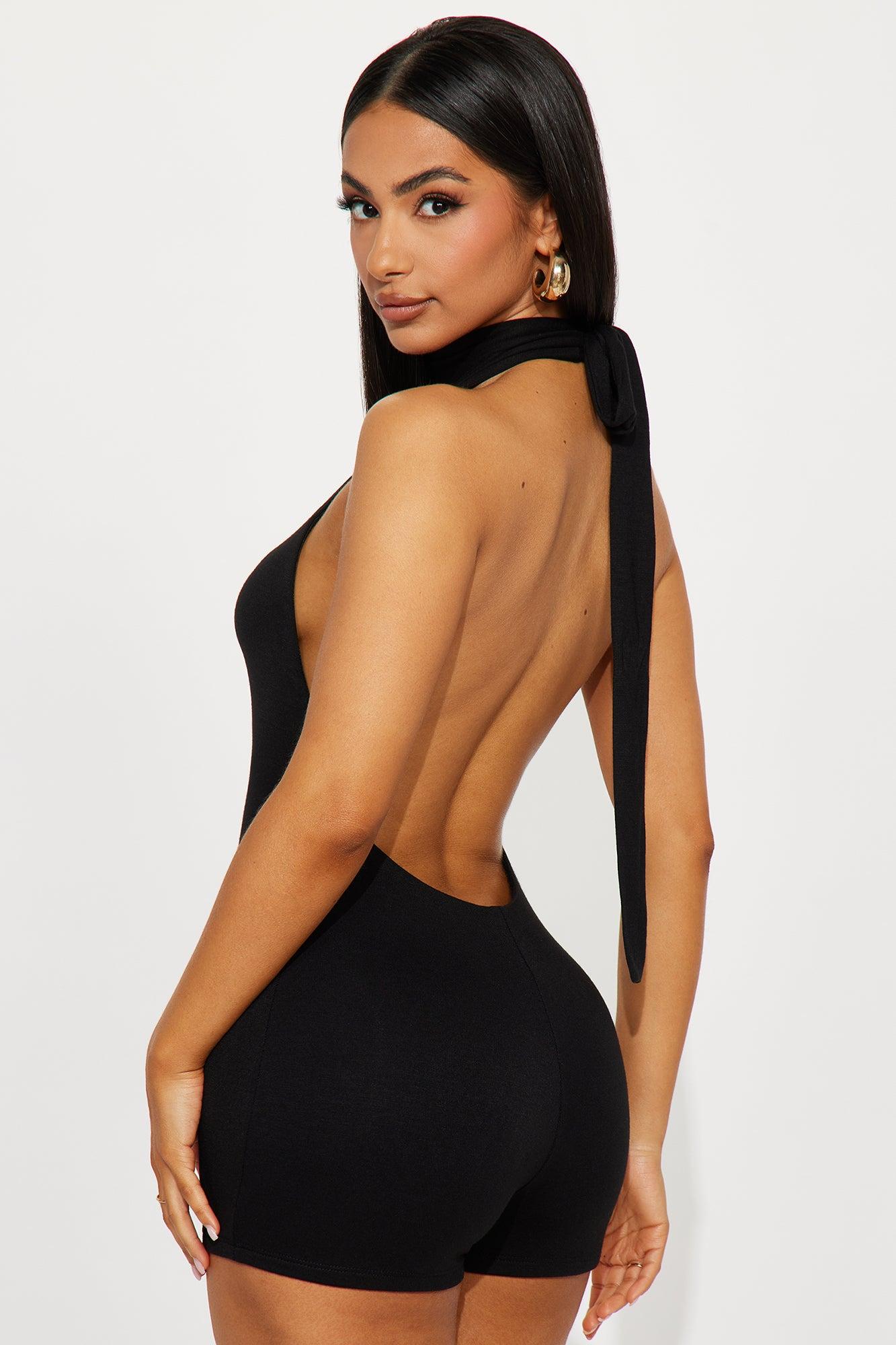 Serenity Backless Halter Romper - Black Product Image