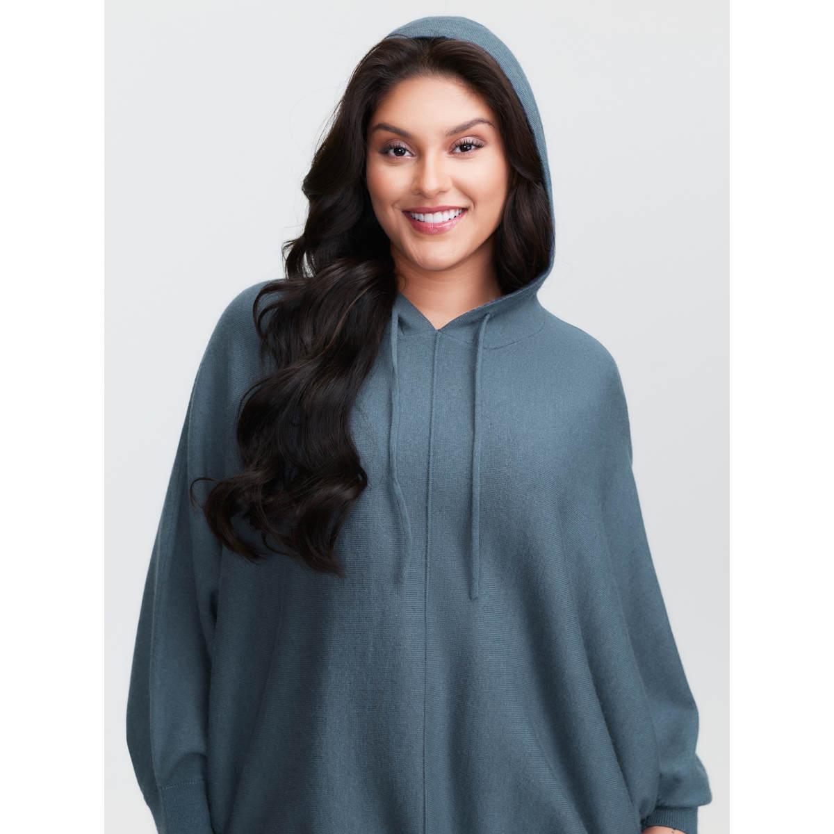 Plus Size Supersoft Hooded Arc Hem Dolman Pullover Indigo Women Leisure Loose Long Sleeve Hooded Casual Pullovers BloomChic 28/5X Product Image