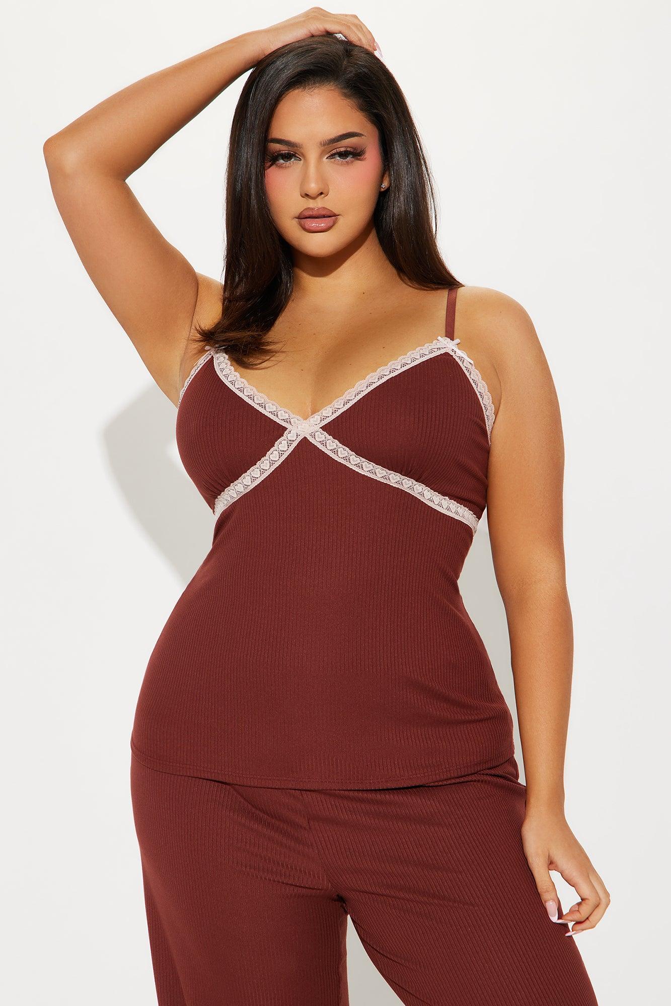 In Your Dreams Ribbed PJ Pant Set - Chocolate Product Image