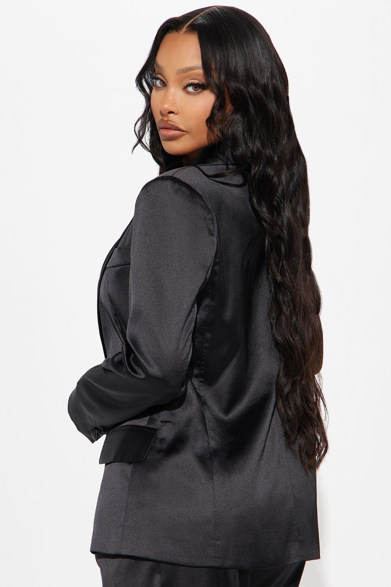 Ella Satin Blazer - Black Product Image