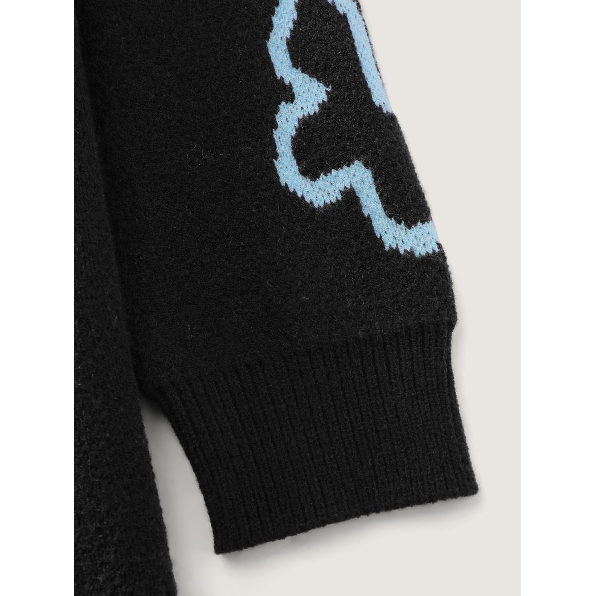 Plus Size Butterfly Jacquard Pattern Round Neck Pullover Black Women Playful Loose Long Sleeve Round Neck Casual Pullovers BloomChic 22-24/3X Product Image