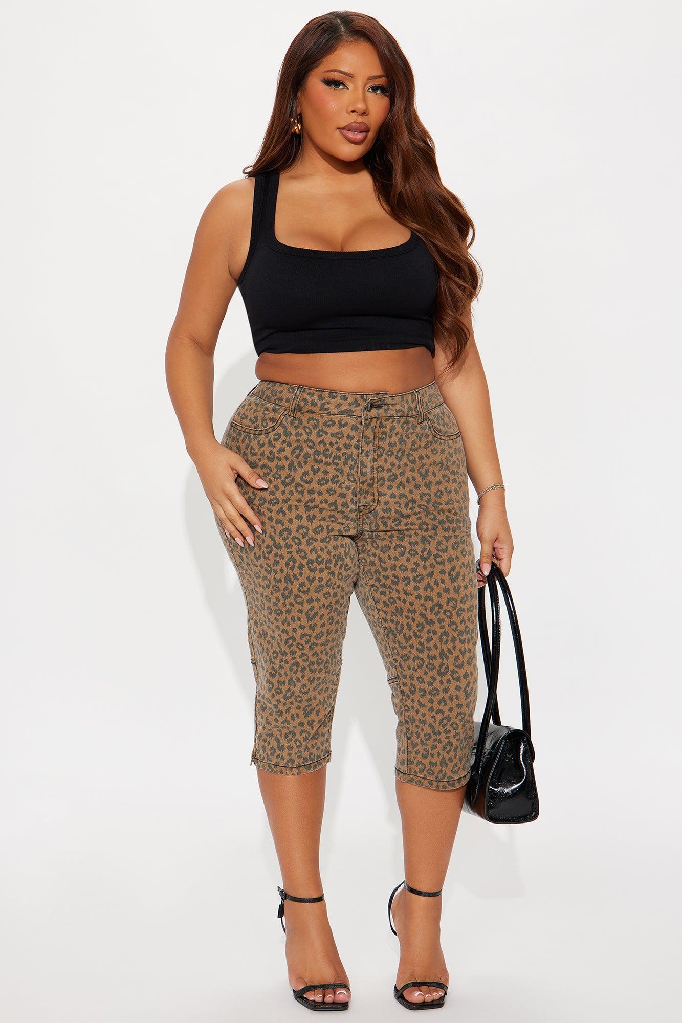 Let's Get Wild Stretch Animal Print Denim Capri - Brown Product Image