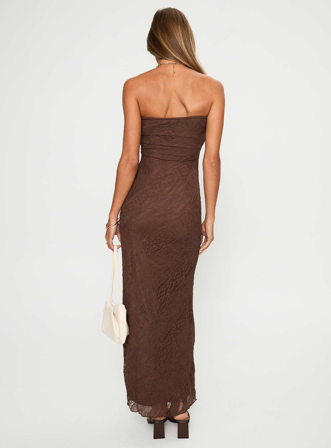 Majorca Strapless Lace Maxi Dress Chocolate Product Image