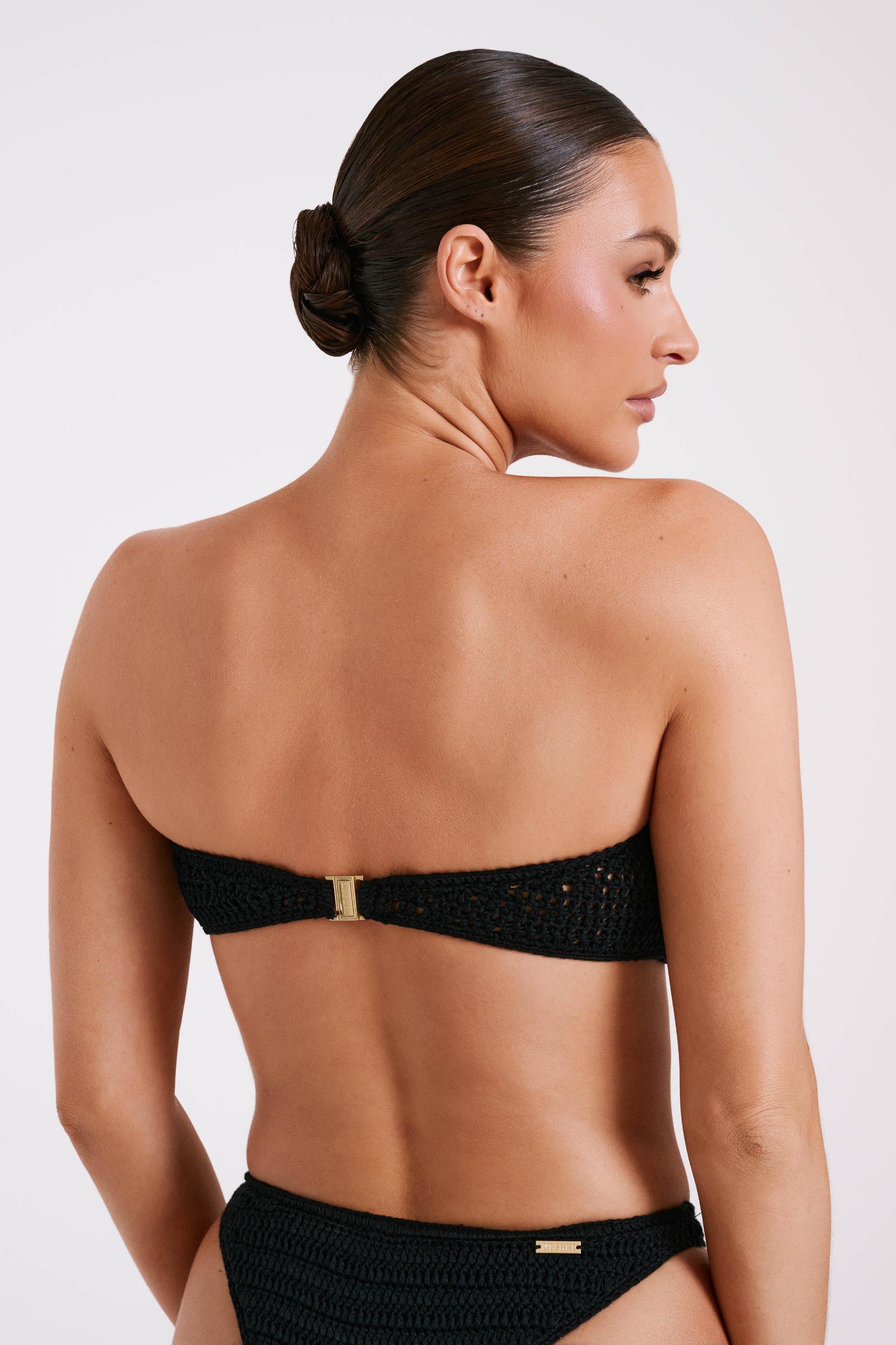 Noreen Rose Contrast Crochet Bikini Top - Black Product Image