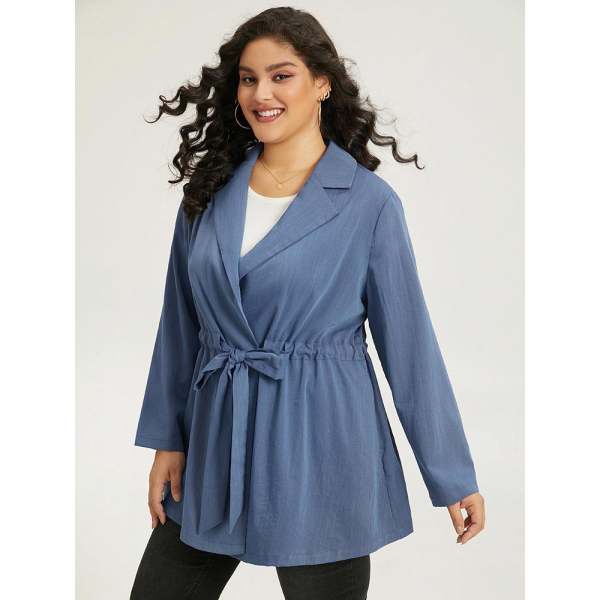 Plus Size Plain Drawstring Knot Gathered Coat Women Indigo Casual Plain Ladies Dailywear Winter Coats BloomChic 14-16/1X Product Image