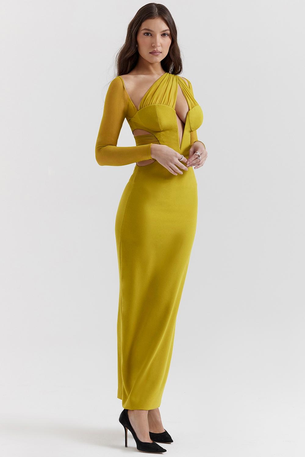 Zahra  chartreuse plunge maxi dress Product Image