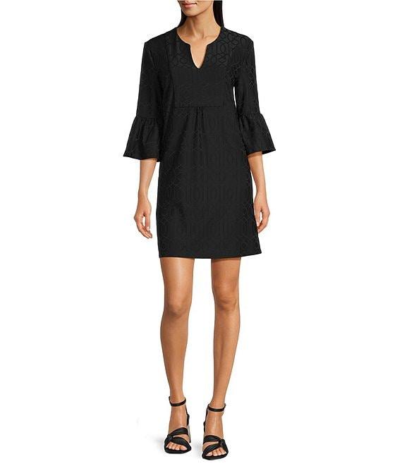 Jude Connally Kerry Jacquard Grand Links Split V-Neck 3/4 Sleeve Shift Dress Product Image