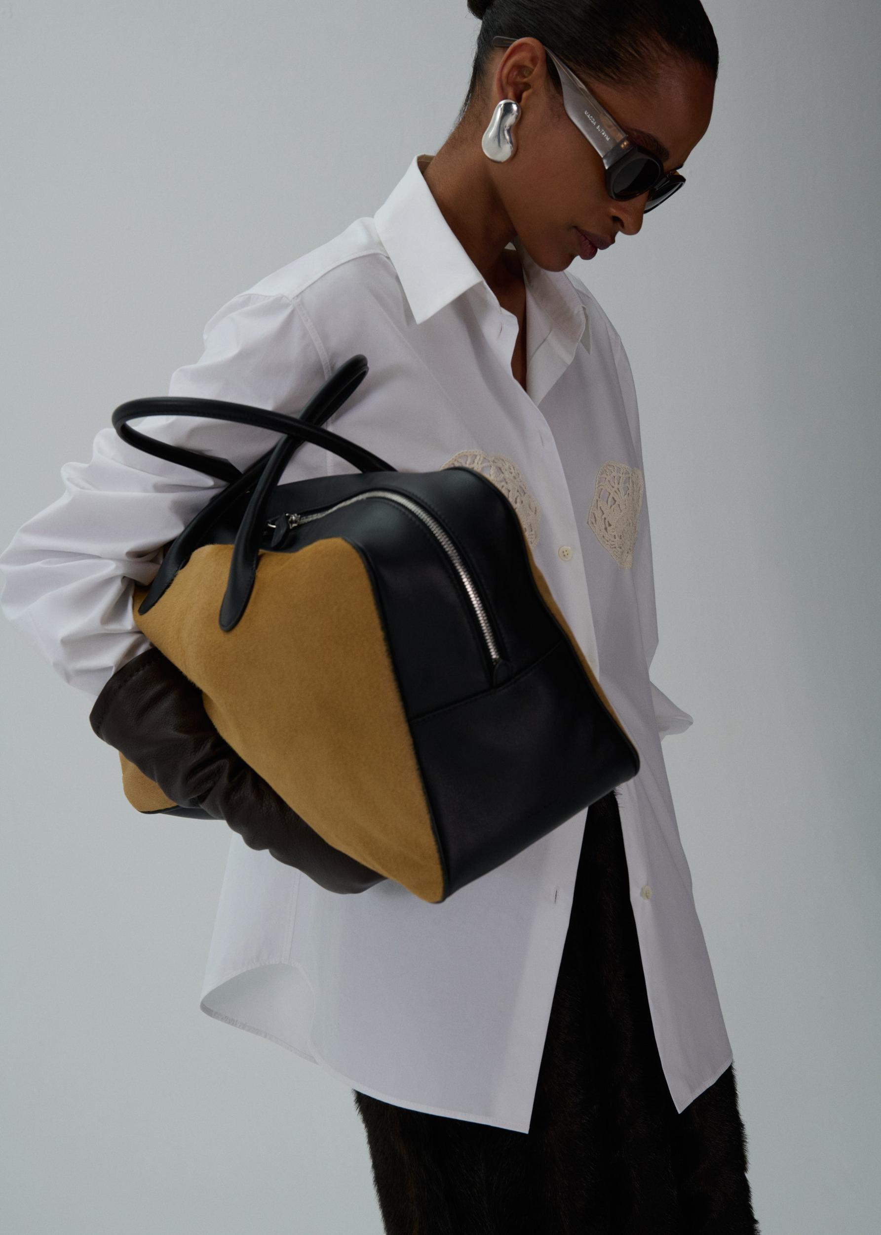 Large Brigitte bag in black and caramel pony hair Product Image