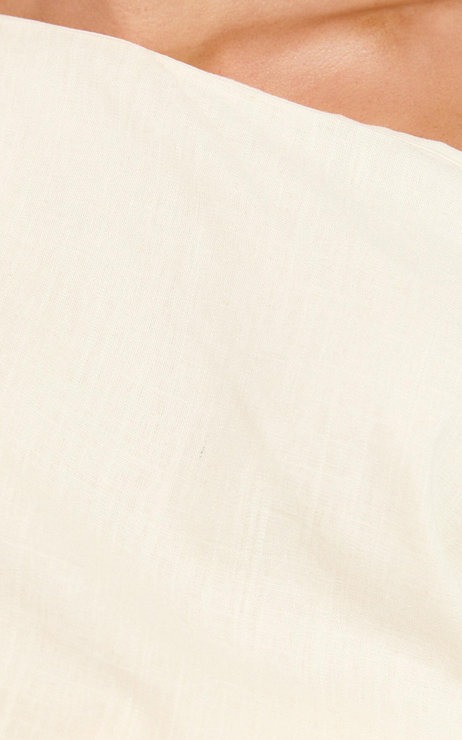 Collins Linen Blend Top - Draped Asymmetrical Neckline Top in Stone Product Image