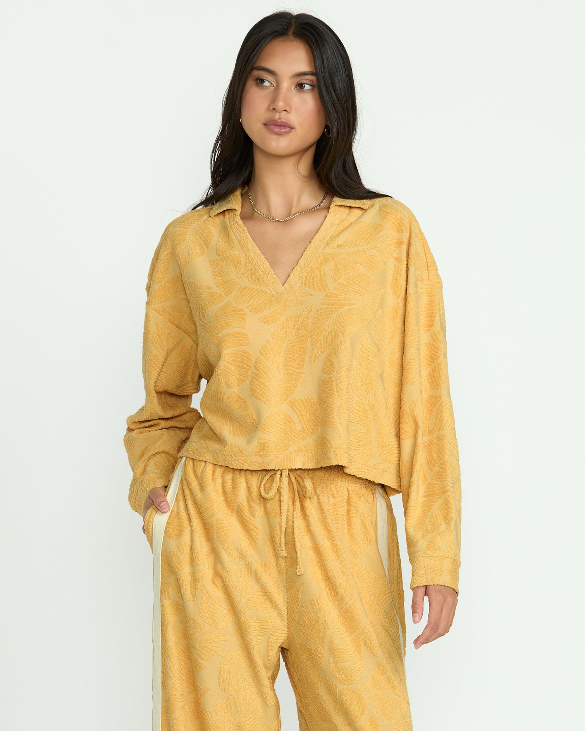 Sun Palm Terry Pullover Sweatshirt - Gold Coast Female Product Image