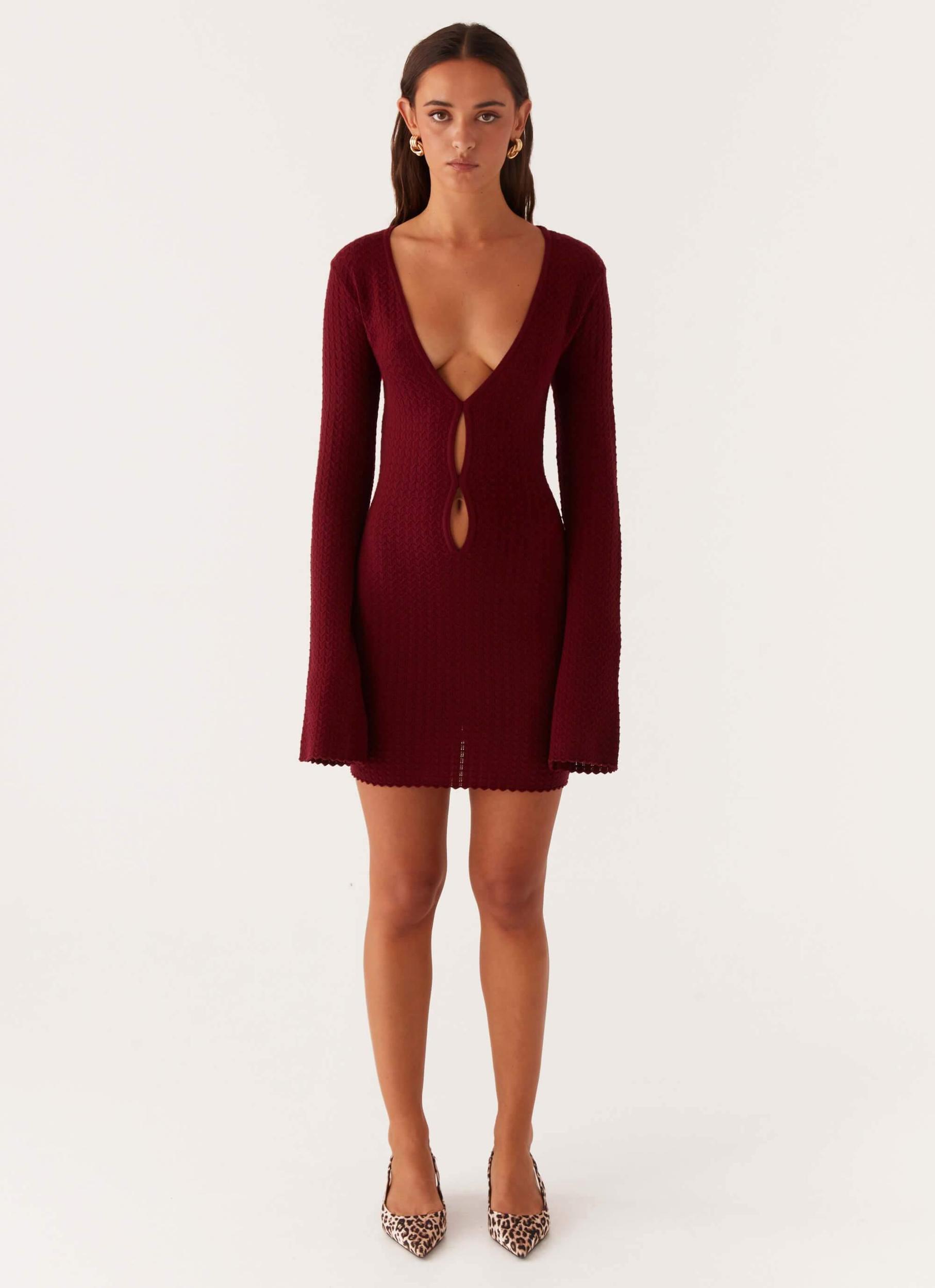 Lavelle Knit Mini Dress - Maroon Product Image