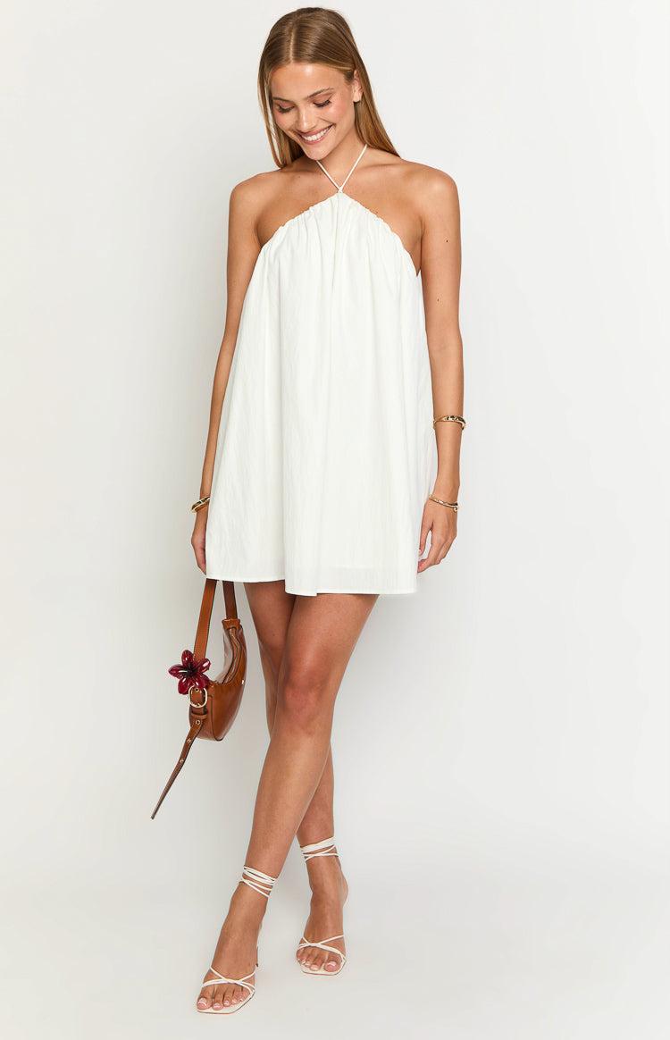 Talei White Halter Puff Mini Dress Product Image