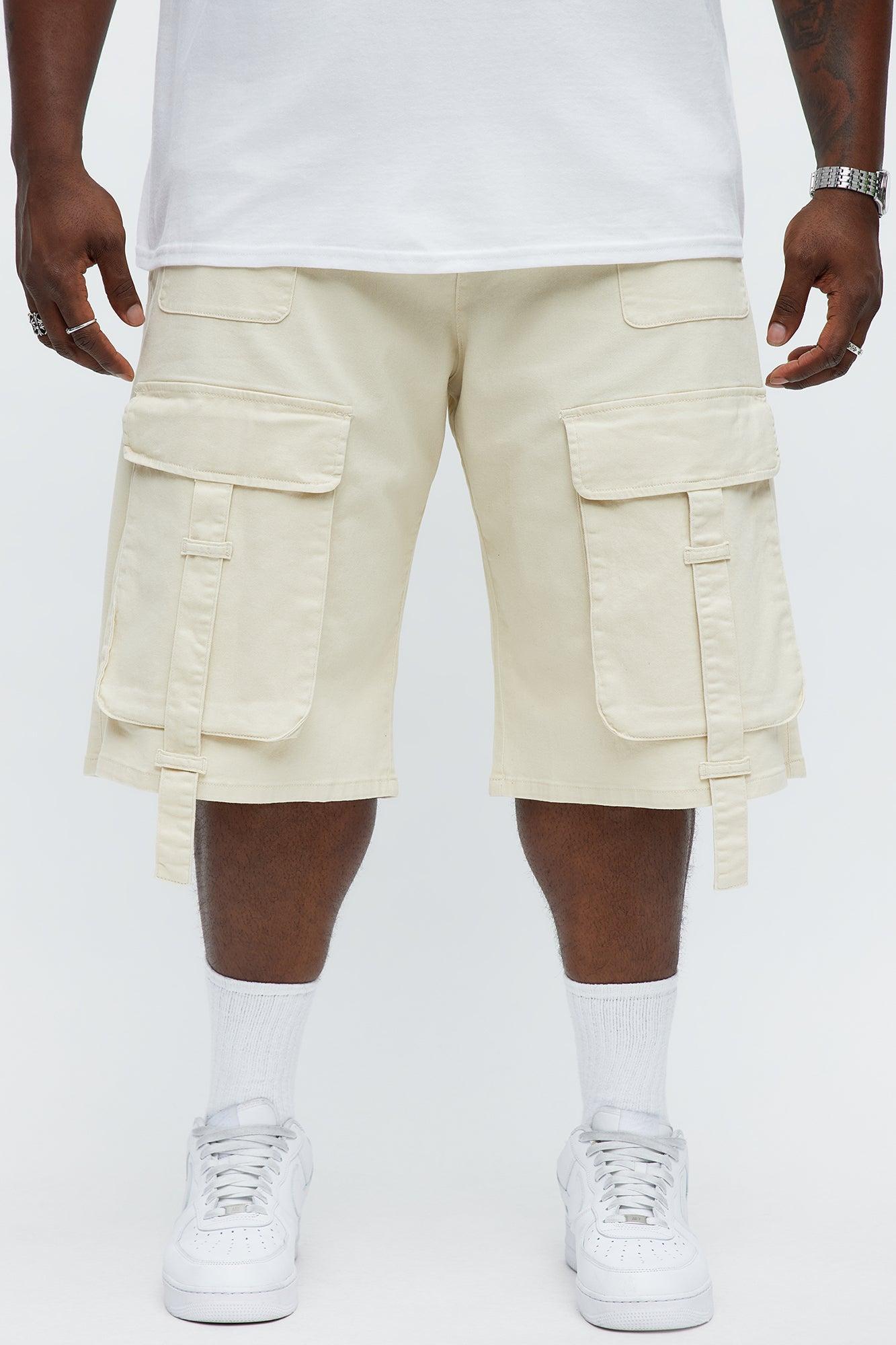 Baggy Oversized Pocket Cargo Shorts - Cream Male Product Image