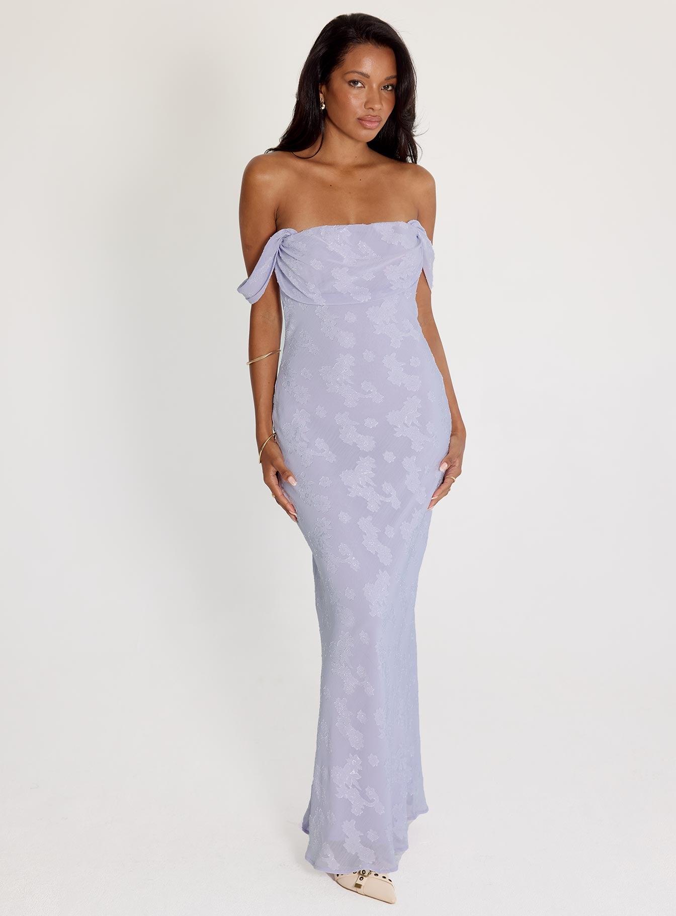 Azura Off The Shoulder Maxi Dress Lilac Product Image
