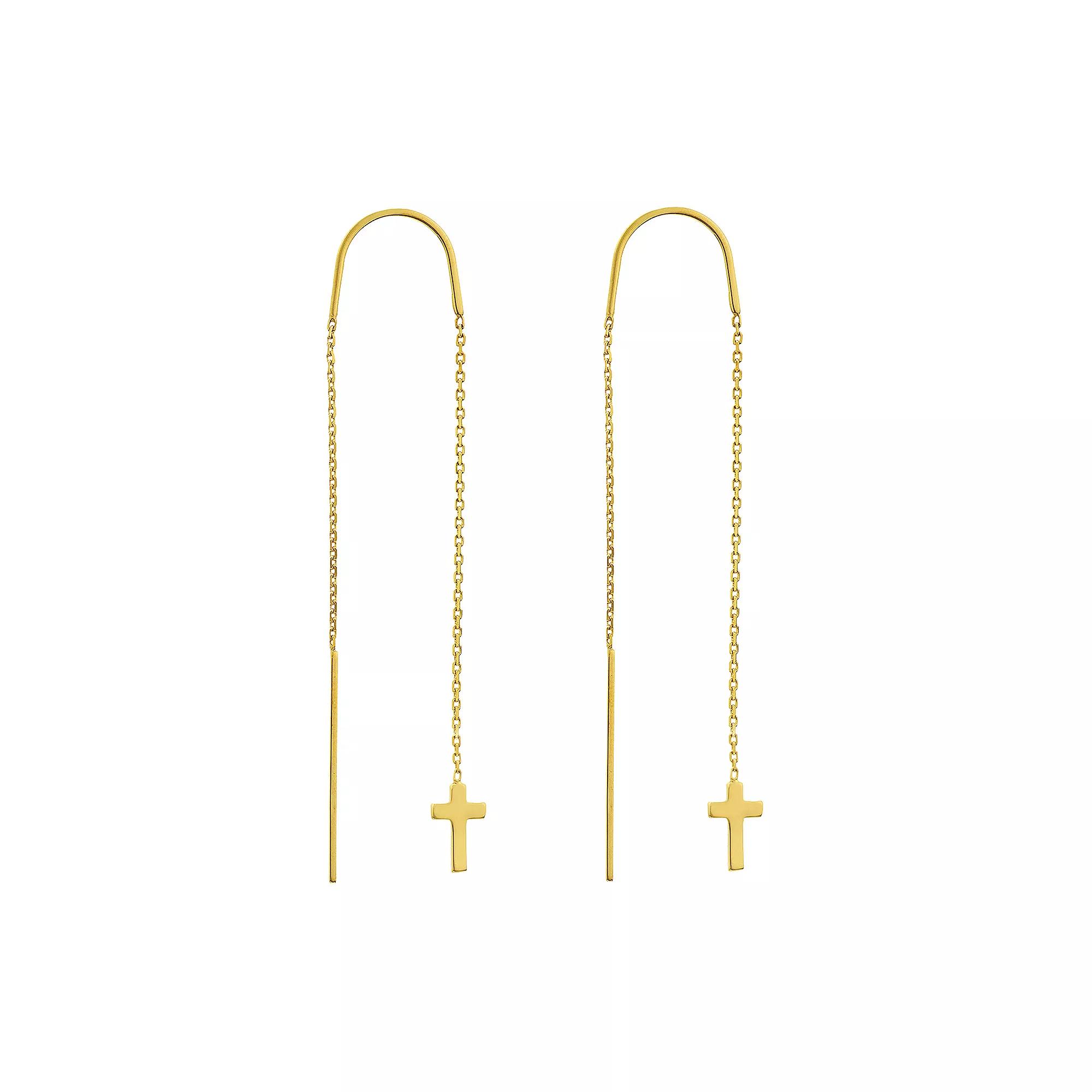 14k Gold Cross Threader Earrings, Women's Product Image