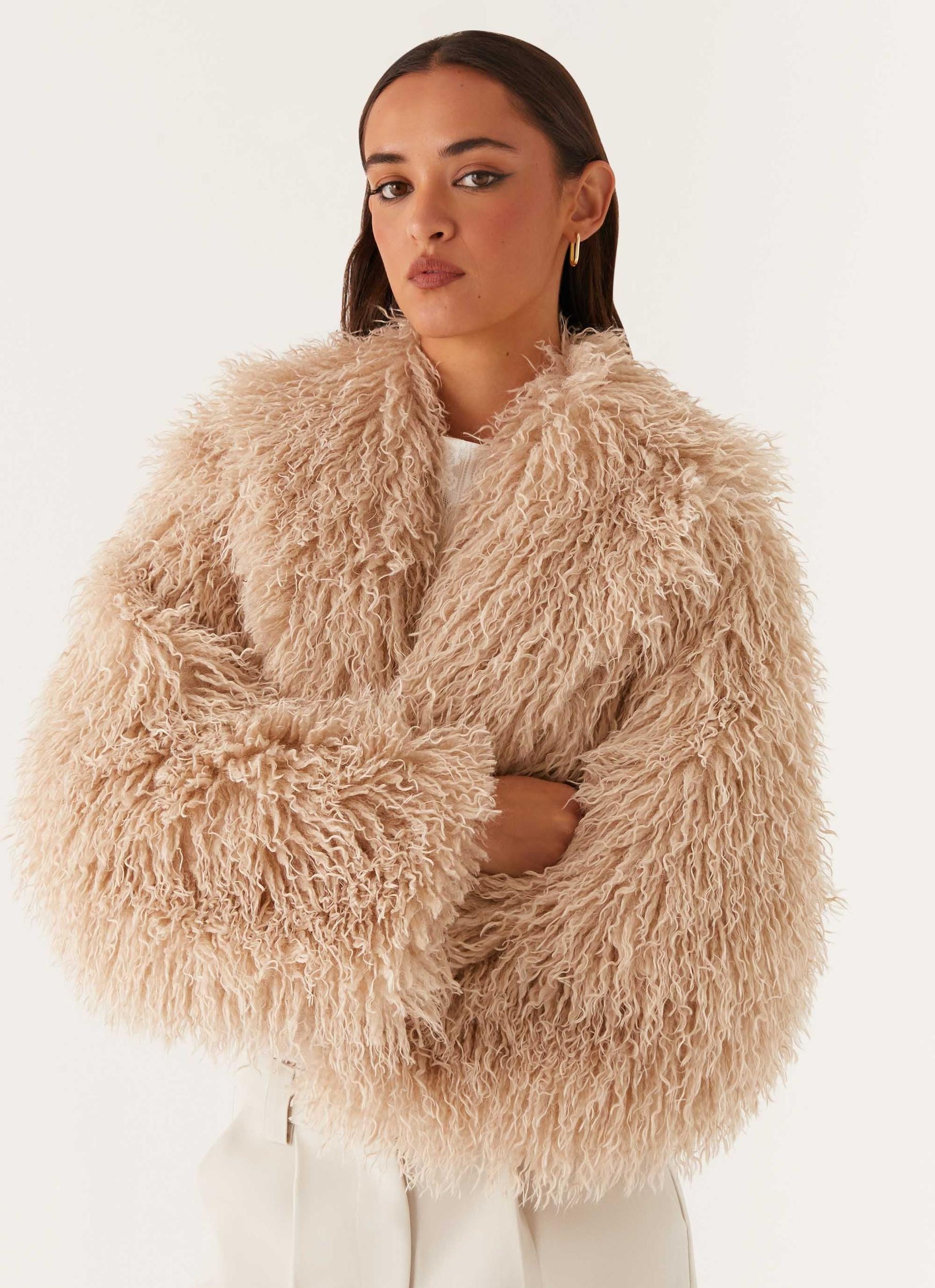 Virginia Cropped Fur Jacket - Taupe Product Image
