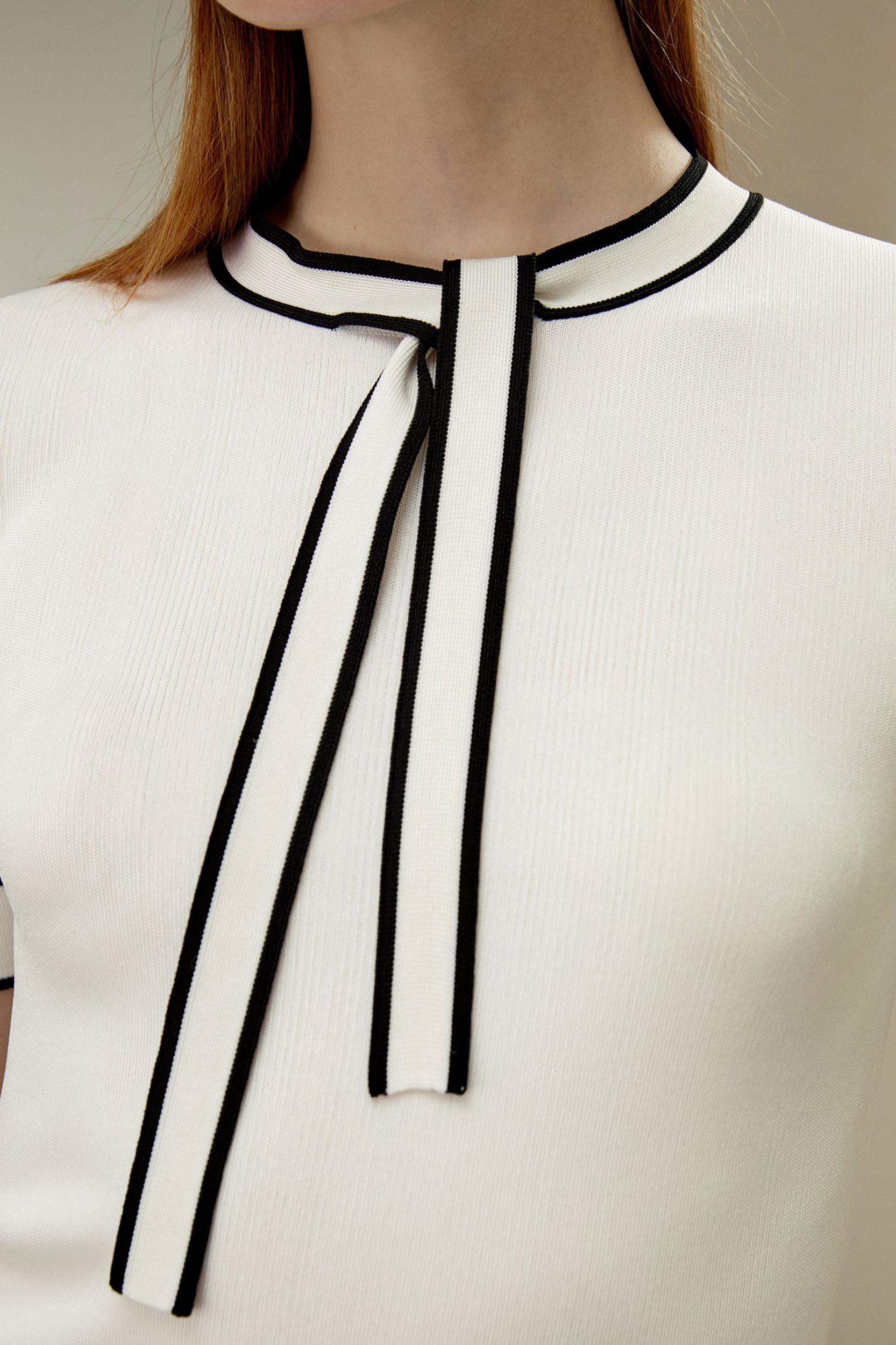 LILYSILK Womens Silk T Shirt - White with Black Stripes 100% Silk - Elegant Black Trim T Shirt M Product Image