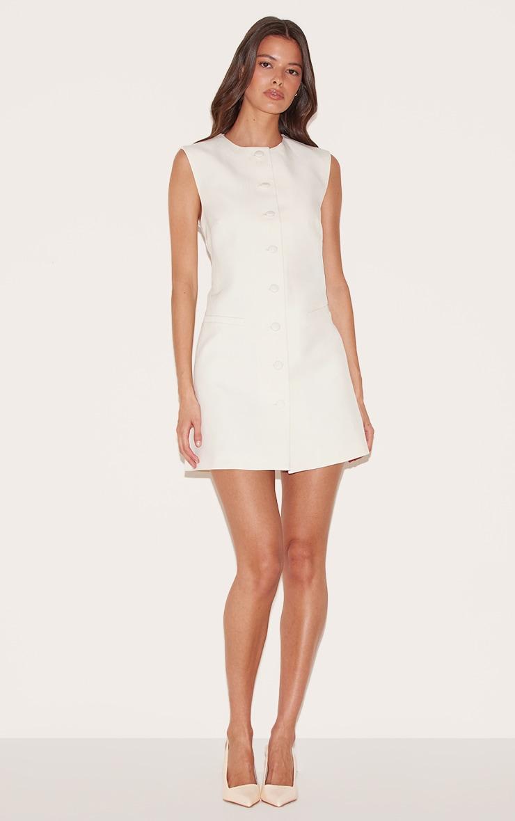 Cream Tailored Woven Button Down A Line Dress Product Image
