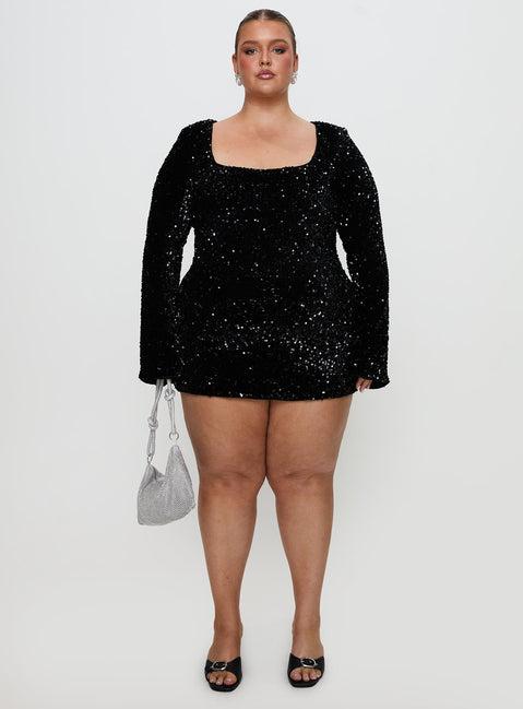 Vinelle Long Sleeve Mini Dress Black Curve Product Image