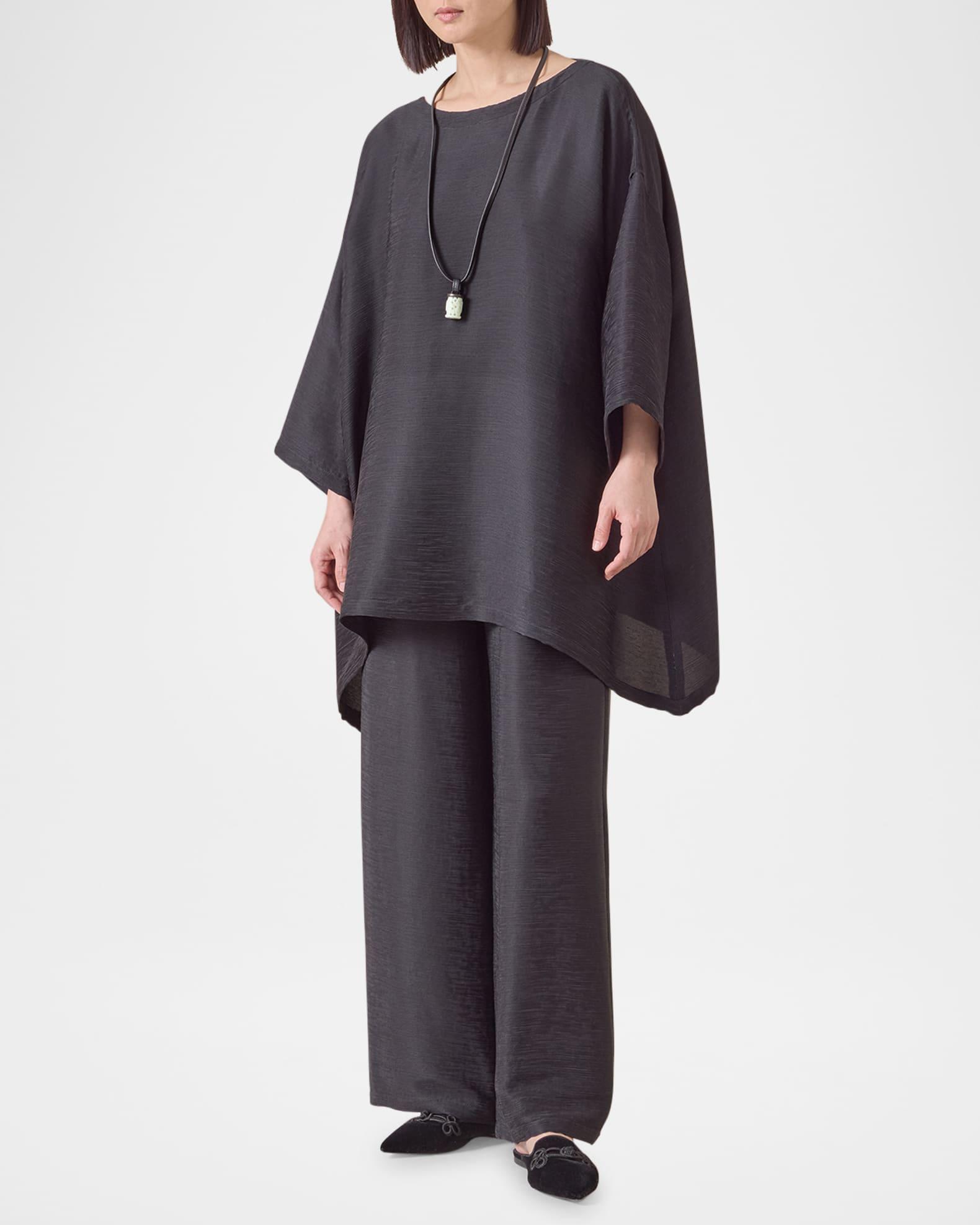 Silk Plisse Wide A-Line Scoop-Neck Top (Long Length) Product Image