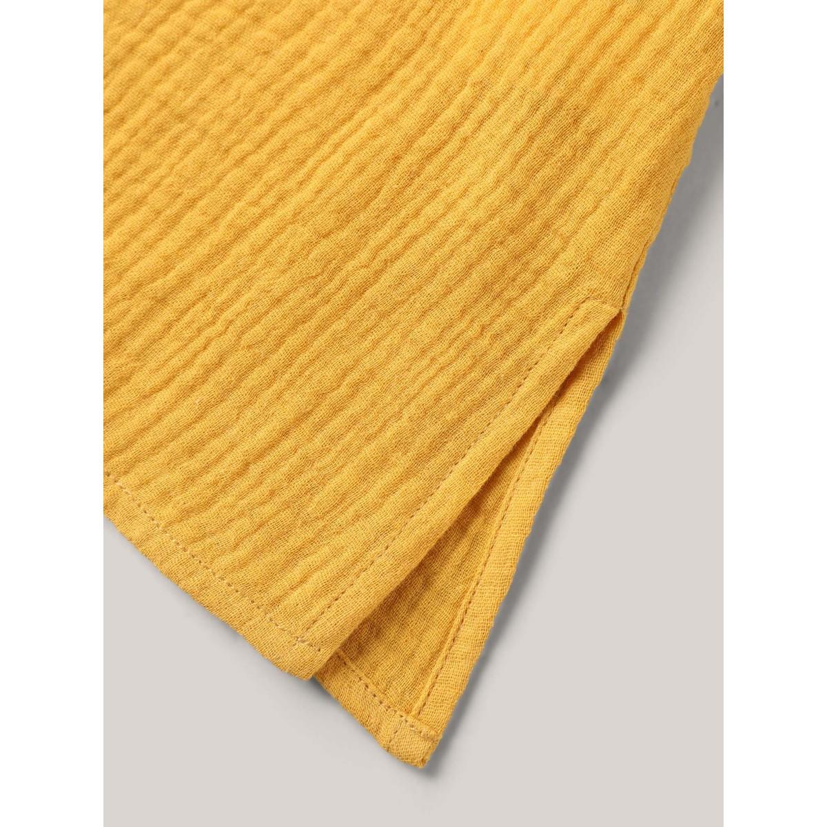 Plus Size Turmeric Pure Cotton Lace Placket Tied Blouse Women Short sleeve Round Neck Casual Blouses BloomChic 28/5X Product Image