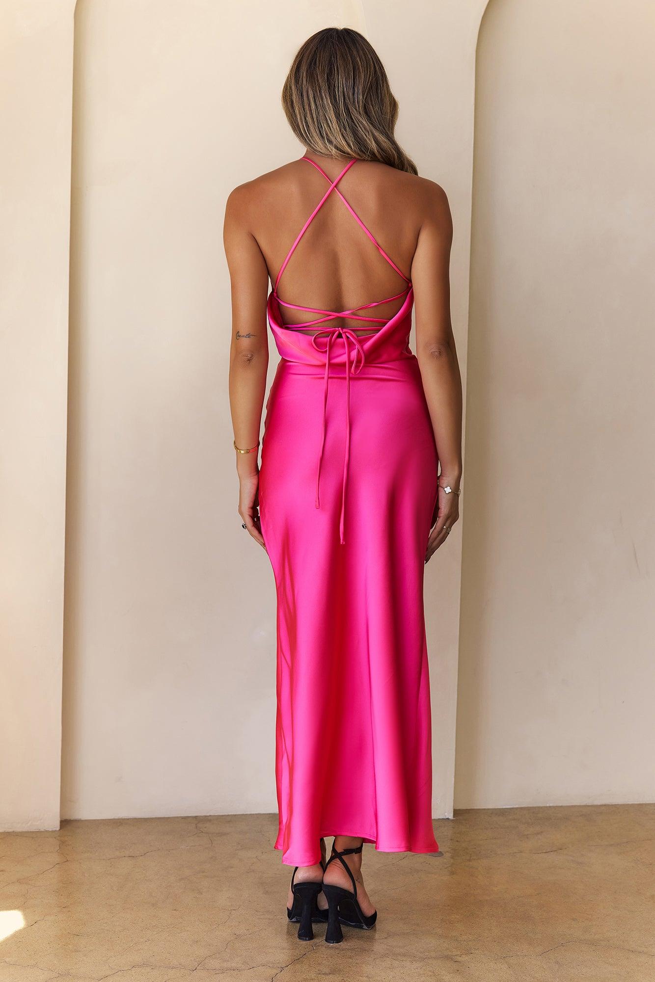 Styled Chicly Satin Maxi Dress Pink Product Image