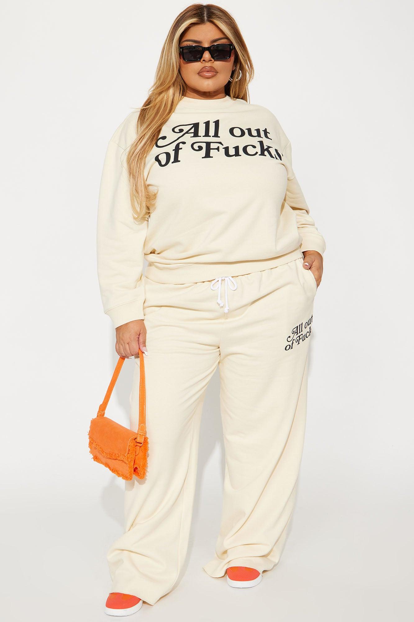 All Out Of Fcks Wide Leg Pants - Cream Product Image