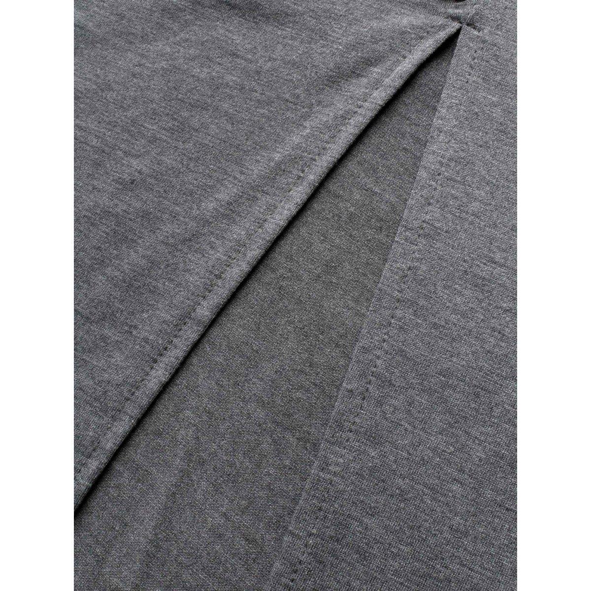 Plus Size Solid Ruched Split Hem Dress DimGray Women Elegant Gathered Round Neck Long Sleeve Curvy BloomChic 26/4X Product Image