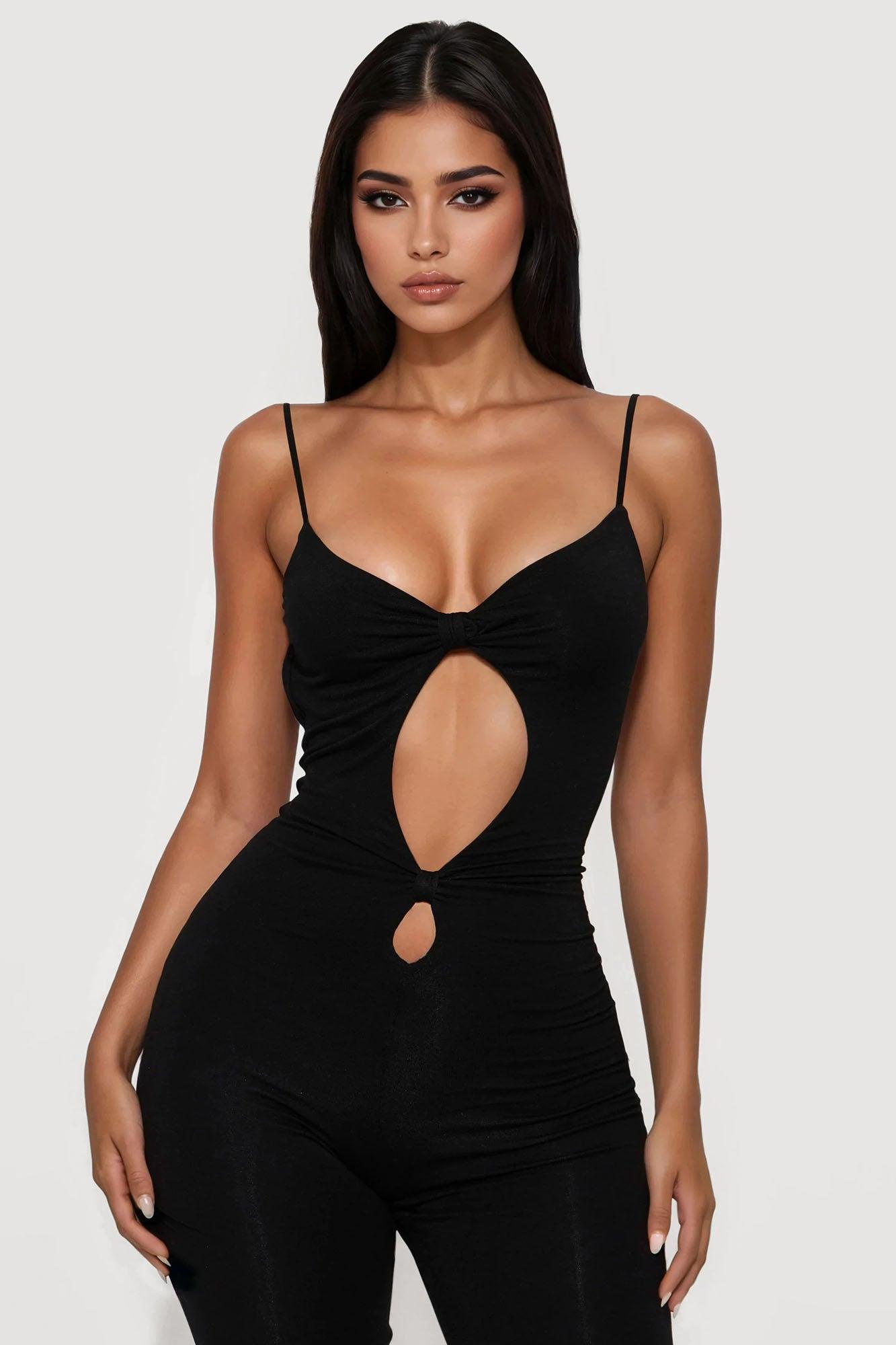 Brianna Double Lined Backless Jumpsuit - Black Female Product Image
