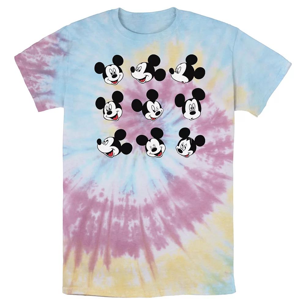 Men's Disney Mickey And Friends Mickey Mouse Faces Grid Wash Tee, Size: Small, Blue Pink Light Yellow Product Image
